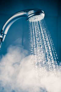 Hot water shower with steam