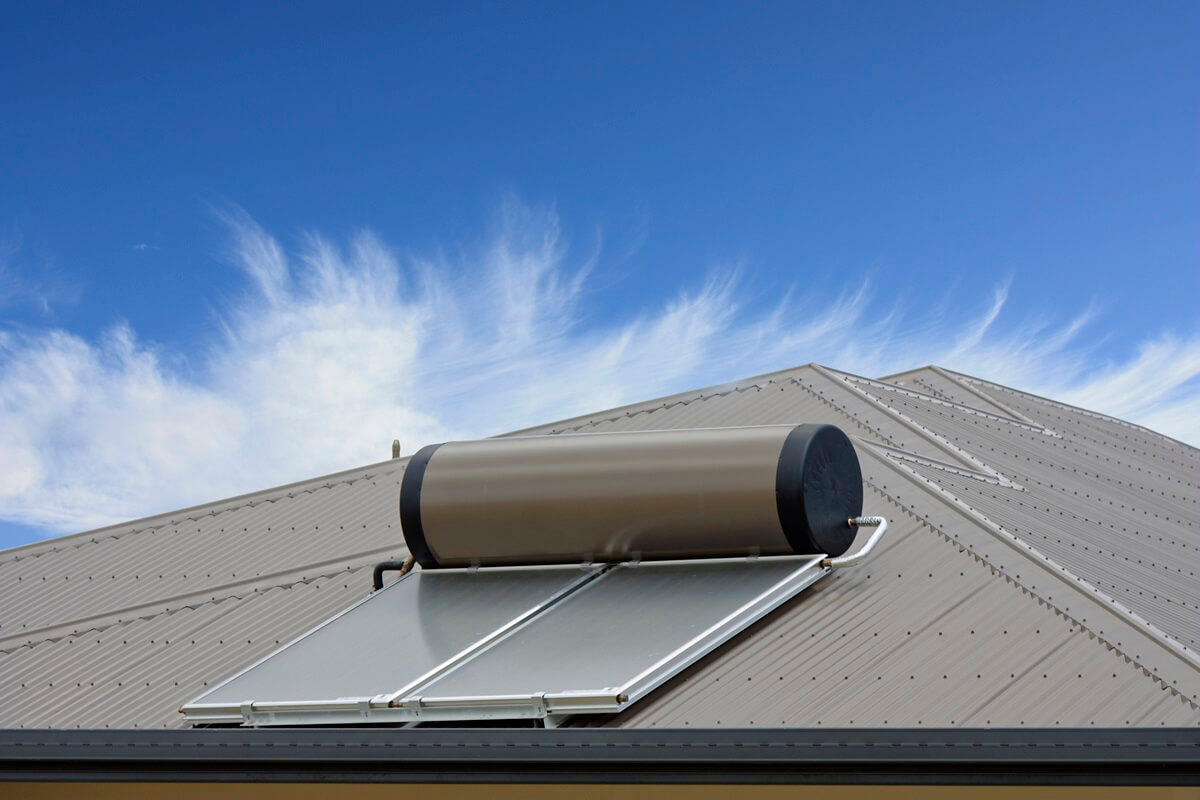Roof top mounted solar hot water system - replacement can be tank only but consider all options carefully.