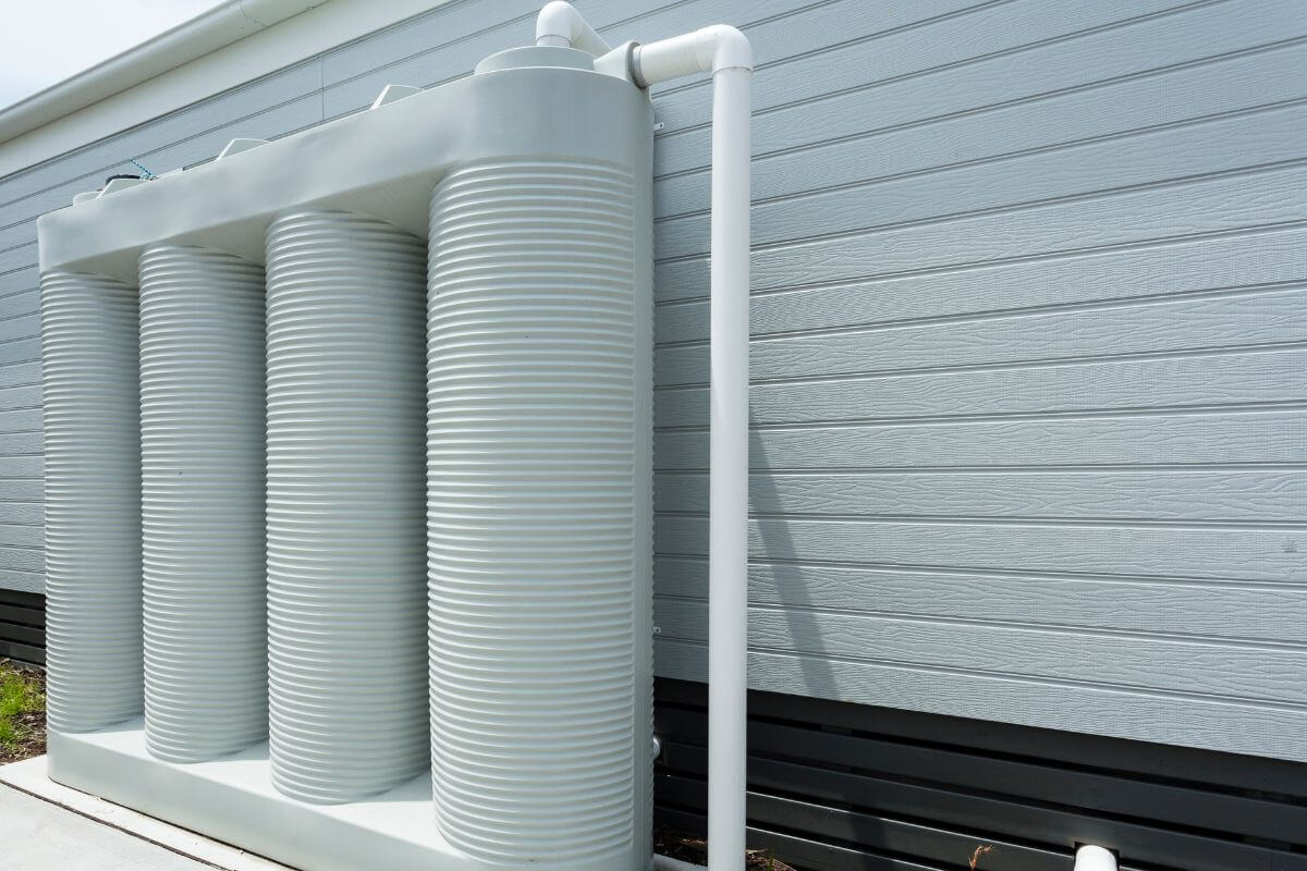 Slimline Rainwater Tank Installatoin up against house wall in Brisbane